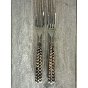 2 Cambridge Basket Weave Plastic & Stainless Steel Flatware CBS 167 Dinner Forks